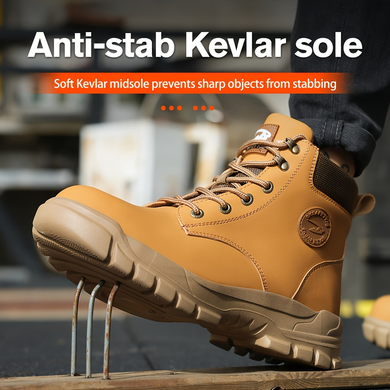 Men's Work & Safety Boots - Steel Toe Protection & Puncture Resistant – Khaki Lace – view 7
