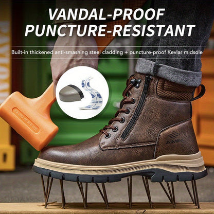 Men's Work & Safety Boots - Steel Toe Protection & Puncture Resistant – Black / Dark Brown – view 2