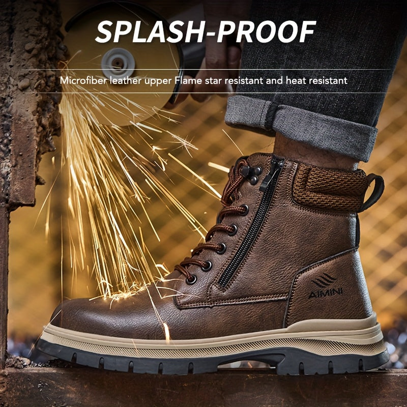 Men's Work & Safety Boots - Steel Toe Protection & Puncture Resistant – Black / Dark Brown – view 4