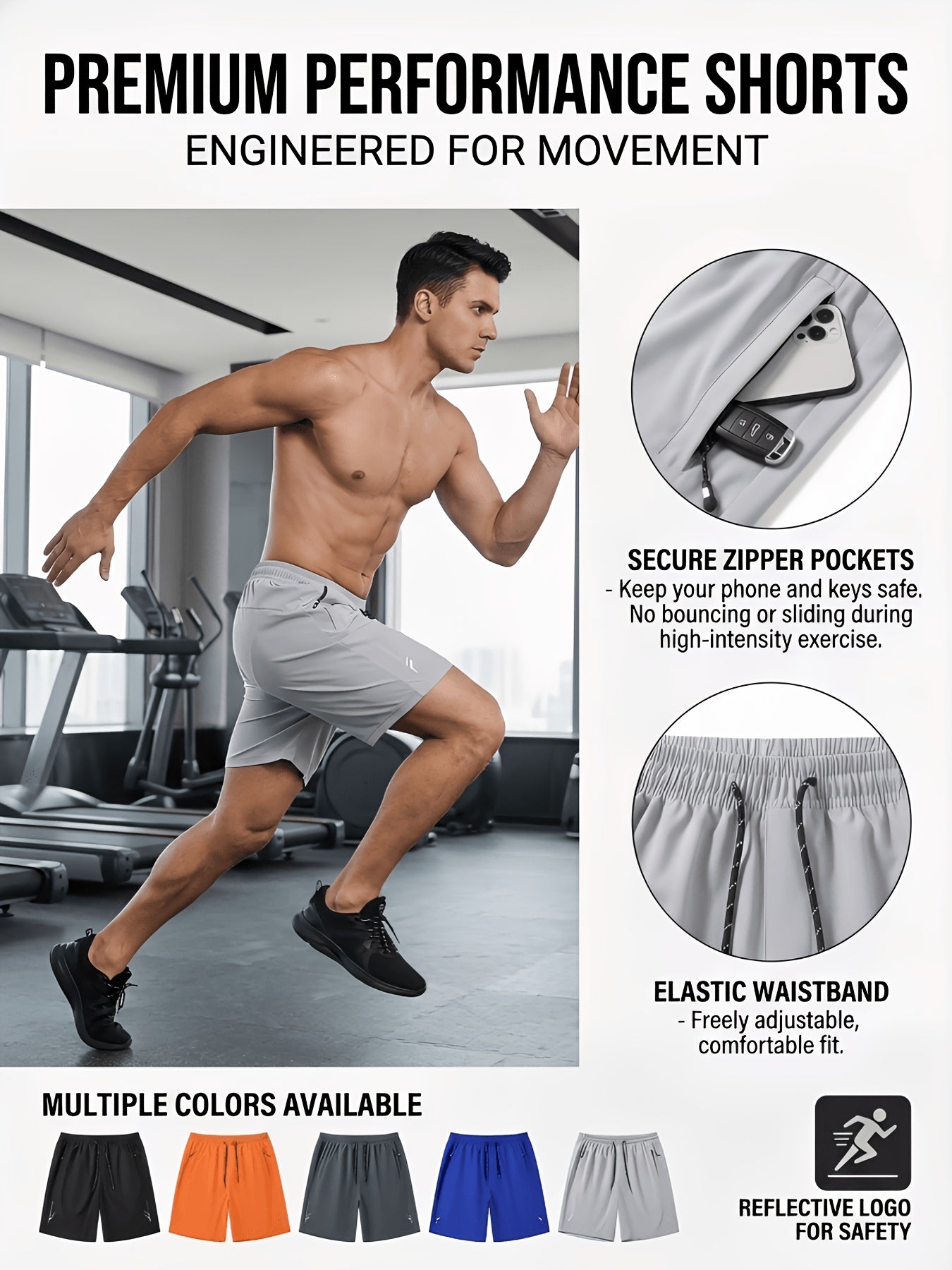 Men's Workout Shorts - Striped Design – Orange option – view 3