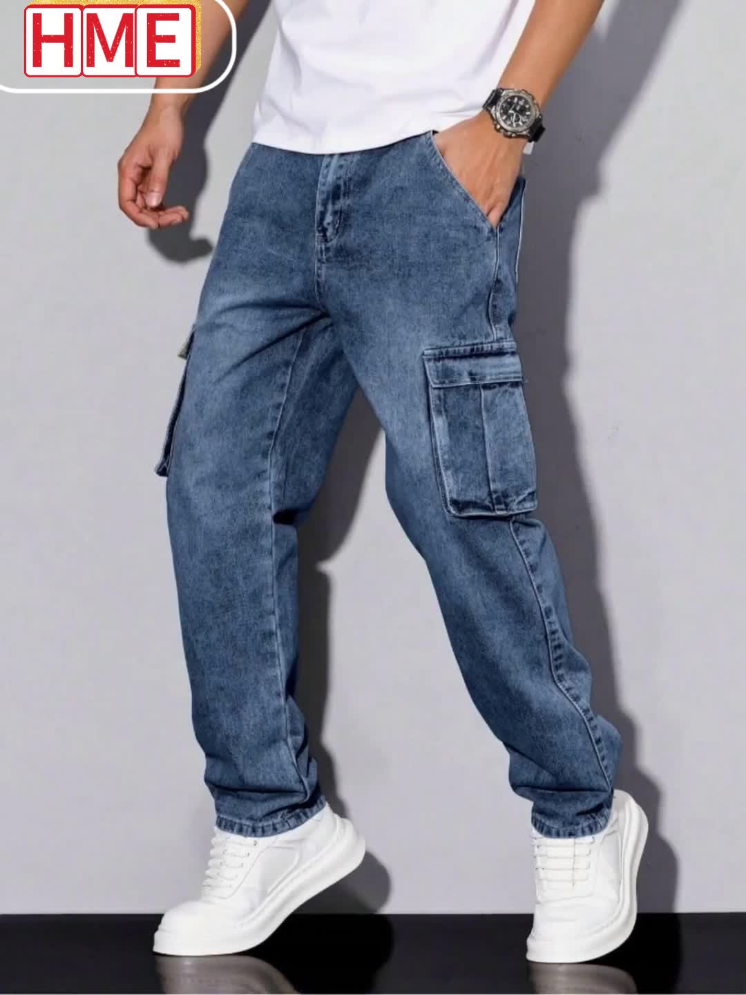 Men's Workwear Straight Leg Jeans - Loose Multi-Pocket Washed Denim – view 6