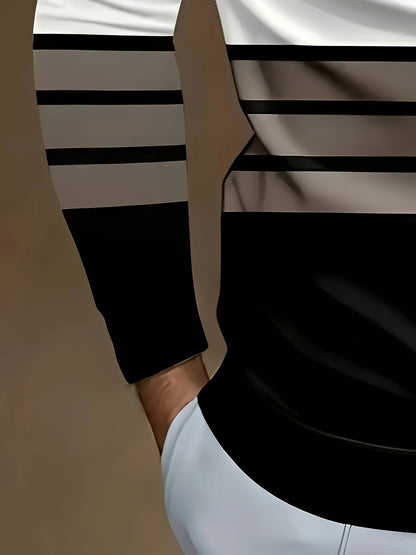 Men's Zip Collar Polo – Striped Long Sleeve Shirt – view 4