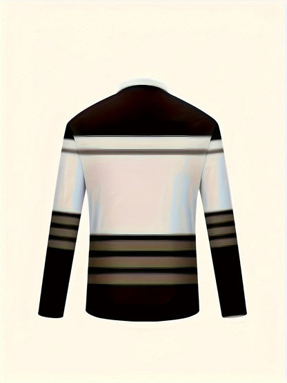 Men's Zip Collar Polo – Striped Long Sleeve Shirt – view 7