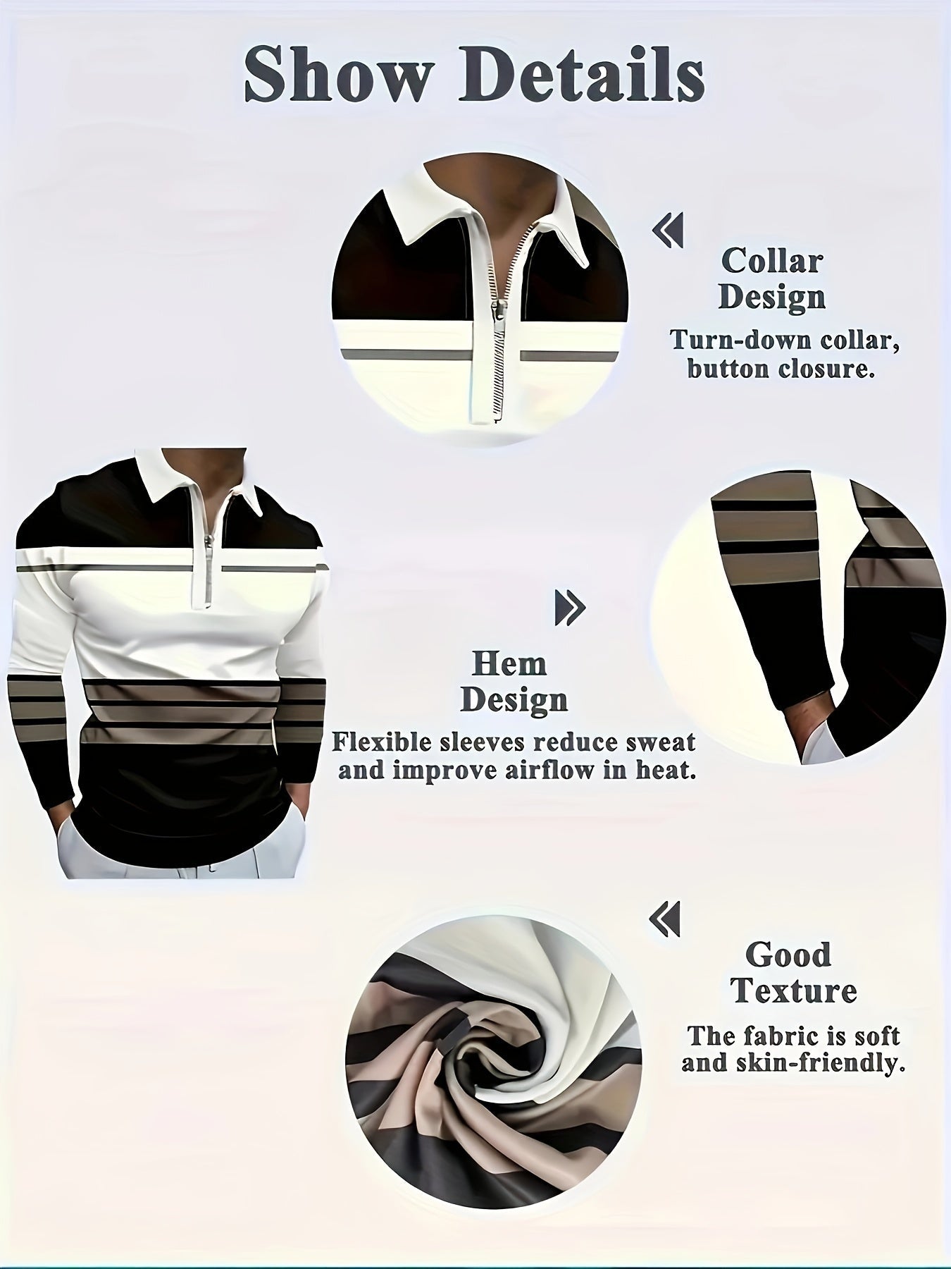 Men's Zip Collar Polo – Striped Long Sleeve Shirt – view 10