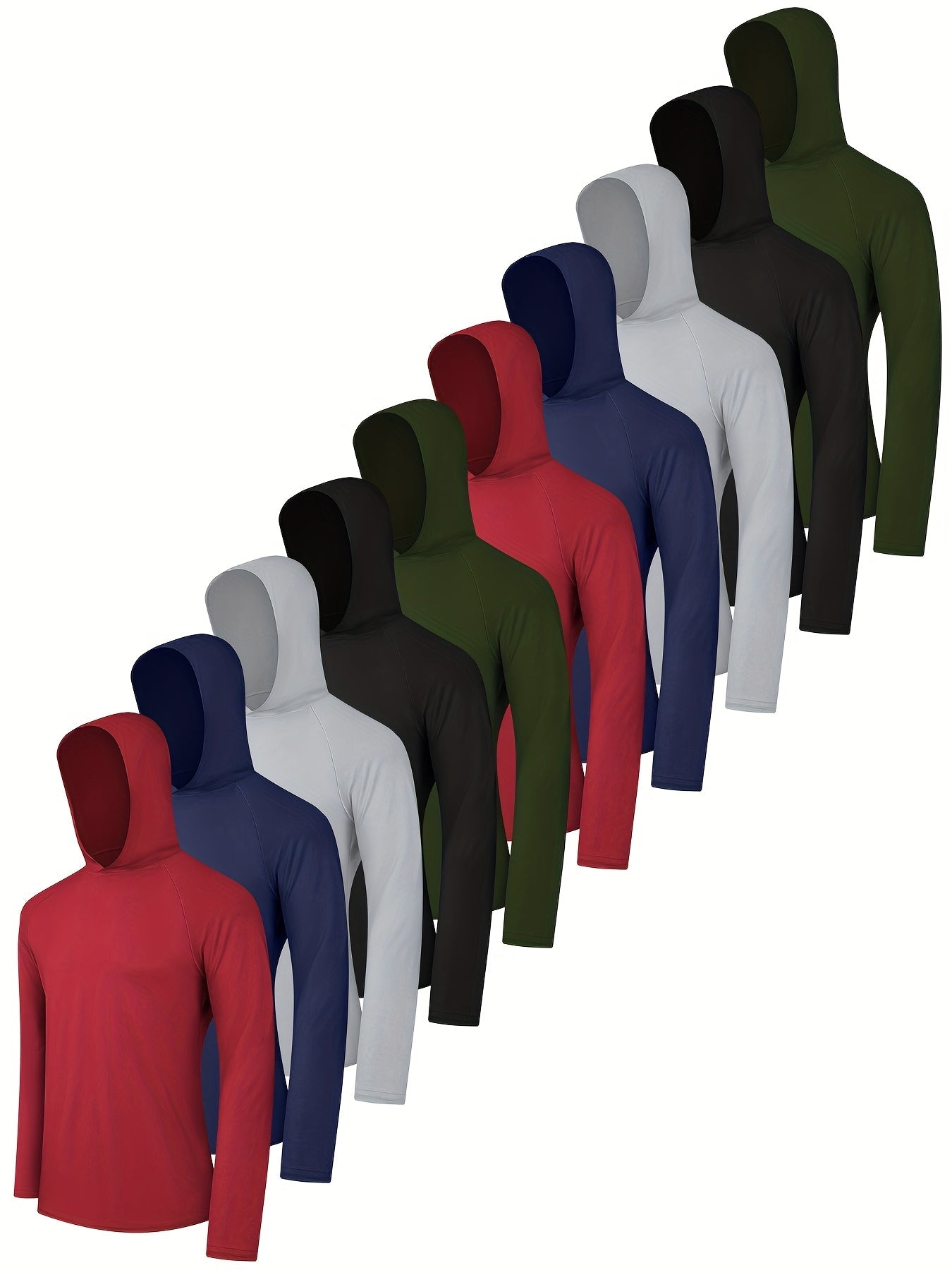 Men's ten-pack solid hooded long-sleeve fishing shirts – view 6