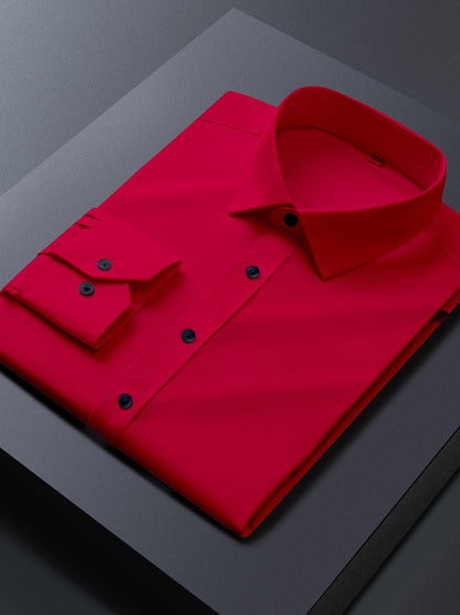 Men's solid stretch long-sleeve button-up dress shirt – main product image