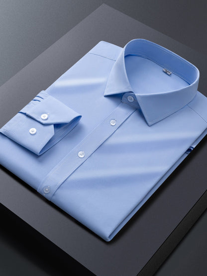 Men's solid stretch long-sleeve button-up dress shirt – view 4