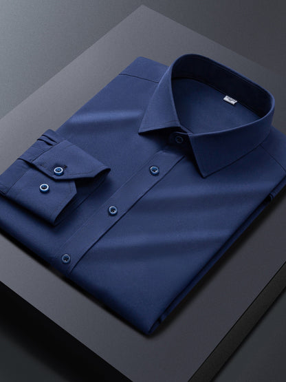 Men's solid stretch long-sleeve button-up dress shirt – view 6