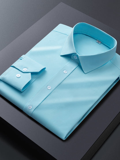 Men's solid stretch long-sleeve button-up dress shirt – view 7