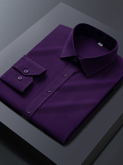 Men's solid stretch long-sleeve button-up dress shirt – view 9