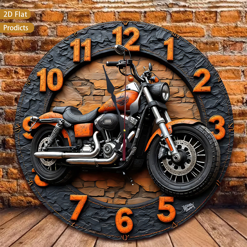 Motorcycle Wood Wall Clock - Silent Non-Ticking 12-Inch Design – main product image