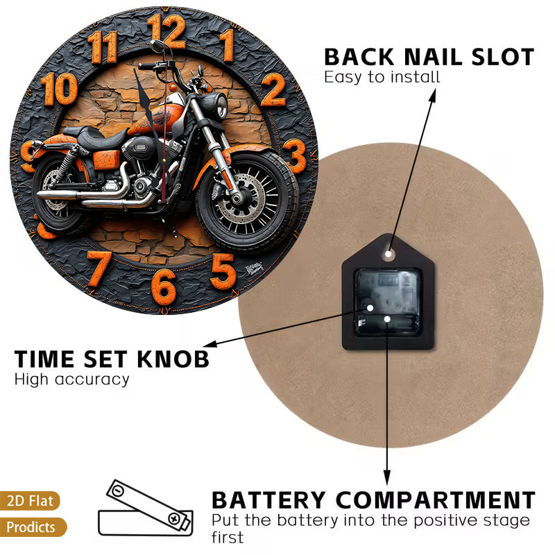 Motorcycle Wood Wall Clock - Silent Non-Ticking 12-Inch Design – view 4
