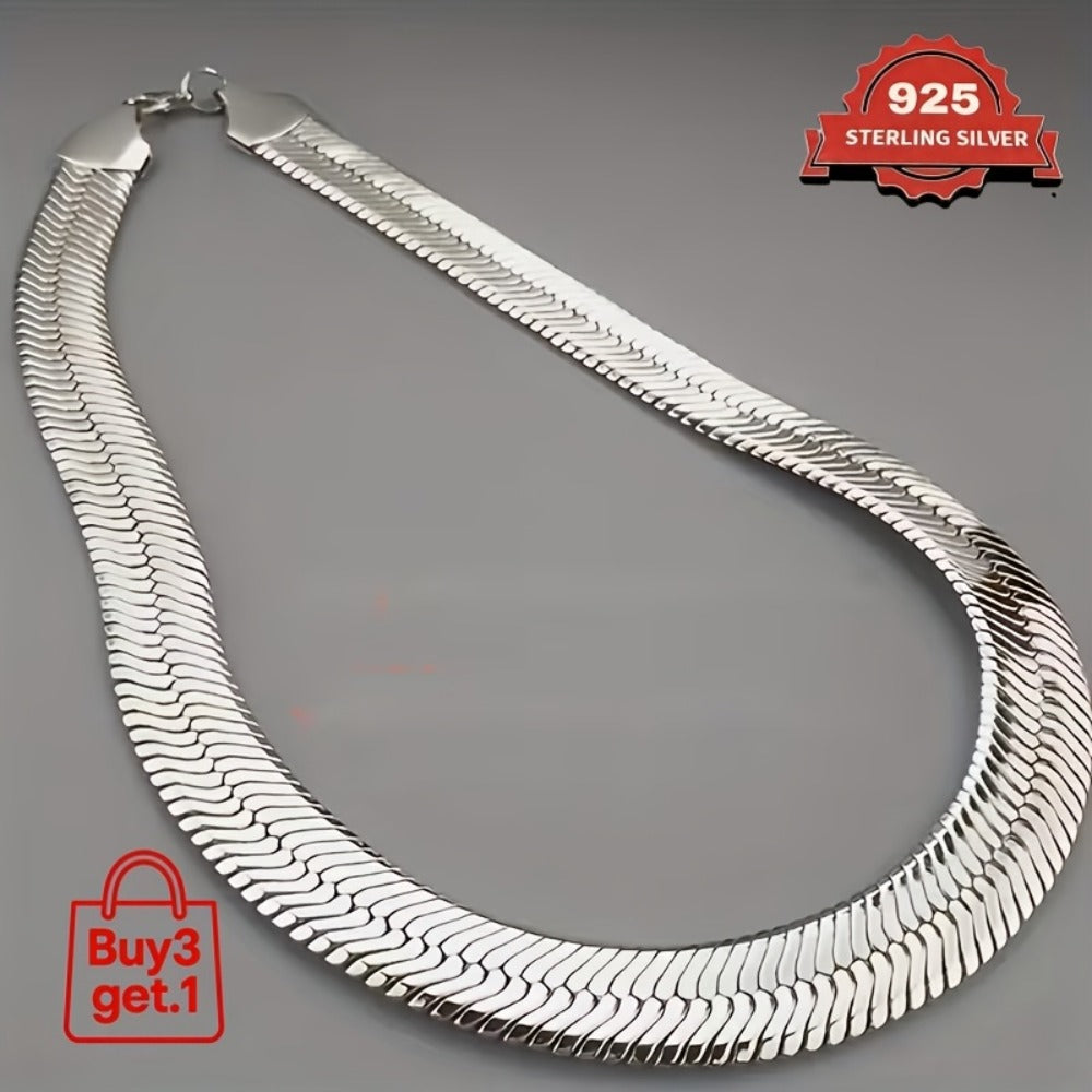 Necklace for Women - 925 Sterling Silver Flat Snake Chain for - 2D Sleek Stackable Serpentine - product detail view 2