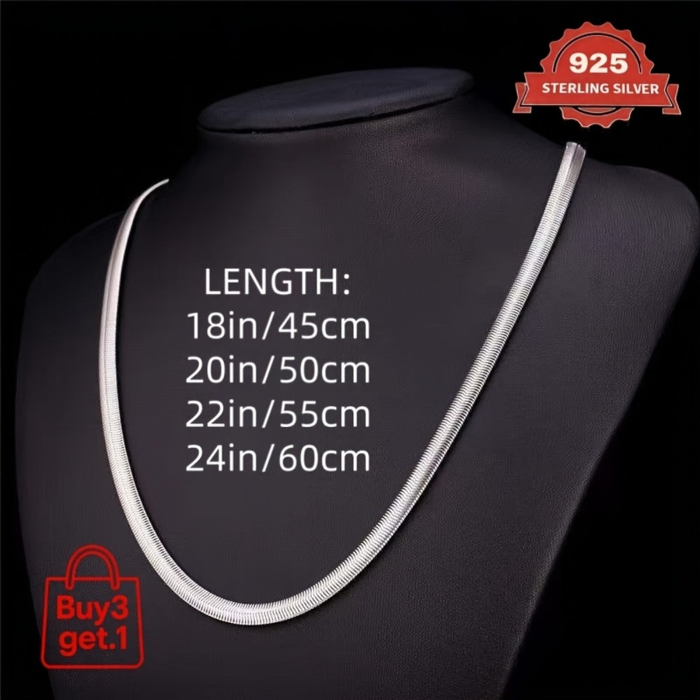 Necklace for Women - 925 Sterling Silver Flat Snake Chain for - 2D Sleek Stackable Serpentine - product detail view 6