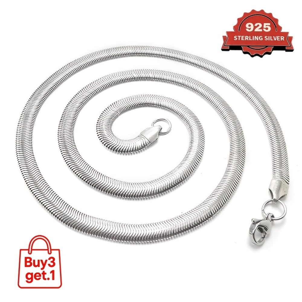 Necklace for Women - 925 Sterling Silver Flat Snake Chain for - 2D Sleek Stackable Serpentine - product detail view 7