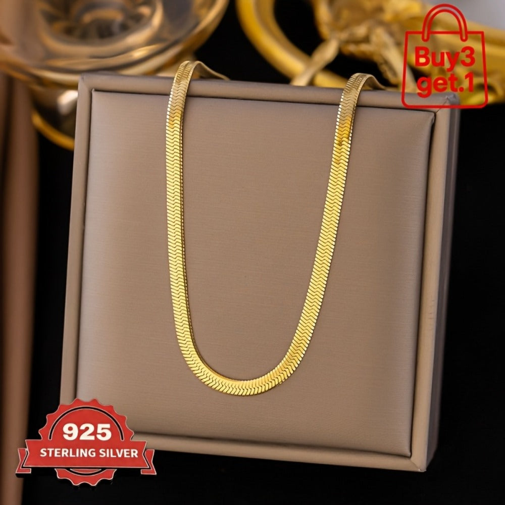 Necklace for Women - 925 Sterling Silver Flat Snake Chain for - 2D Sleek Stackable Serpentine - product detail view 10