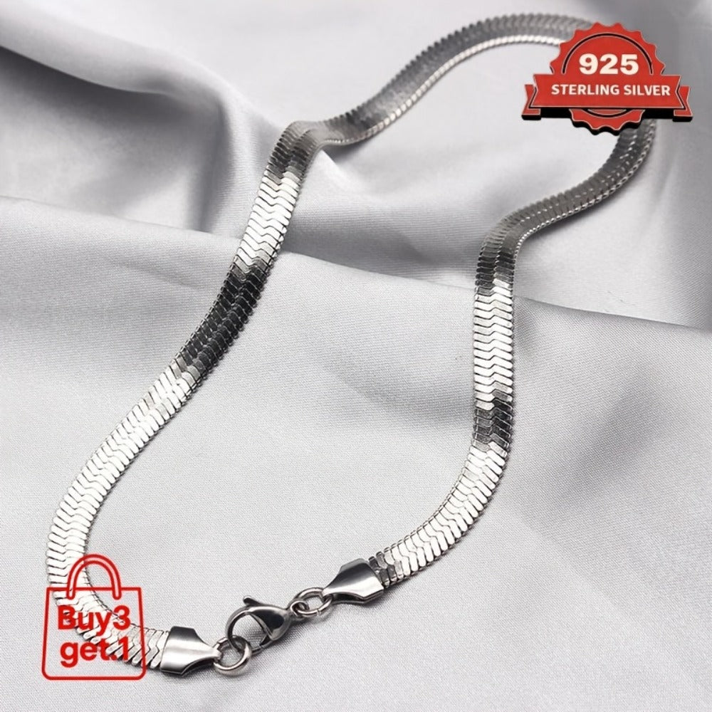 Necklace for Women - 925 Sterling Silver Flat Snake Chain for - 2D Sleek Stackable Serpentine - product detail view 14