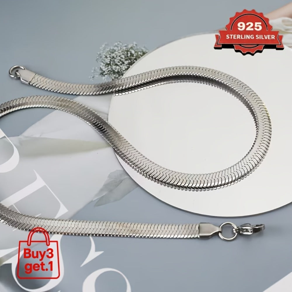 Necklace for Women - 925 Sterling Silver Flat Snake Chain for - 2D Sleek Stackable Serpentine - product detail view 15