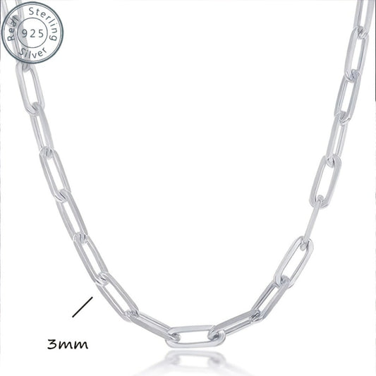 Necklace for Women - 925 Sterling Silver Paperclip Chain 3mm Bohemian Style Synthetic Stone for - main product view