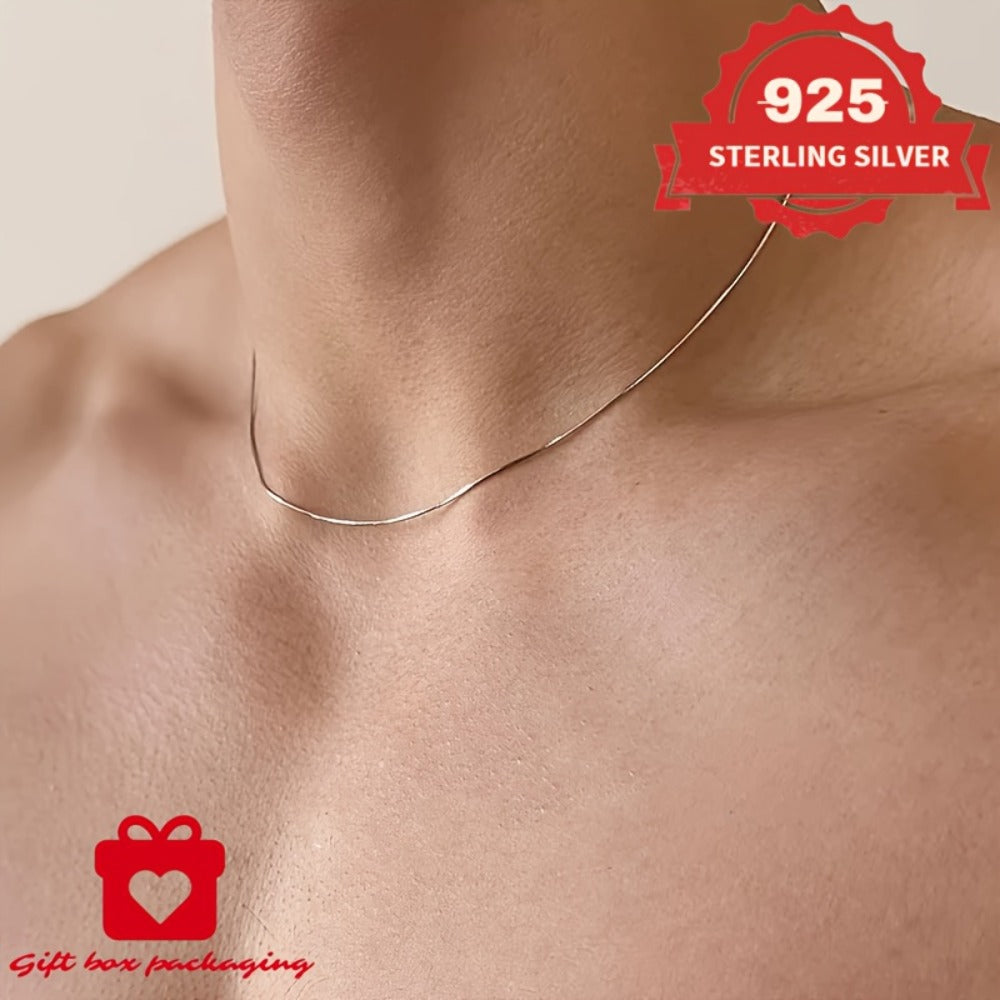 Necklace for Women - 925 Sterling Silver Snake Chain 1mm Round - Handmade Unisex Serpentine - product detail view 10