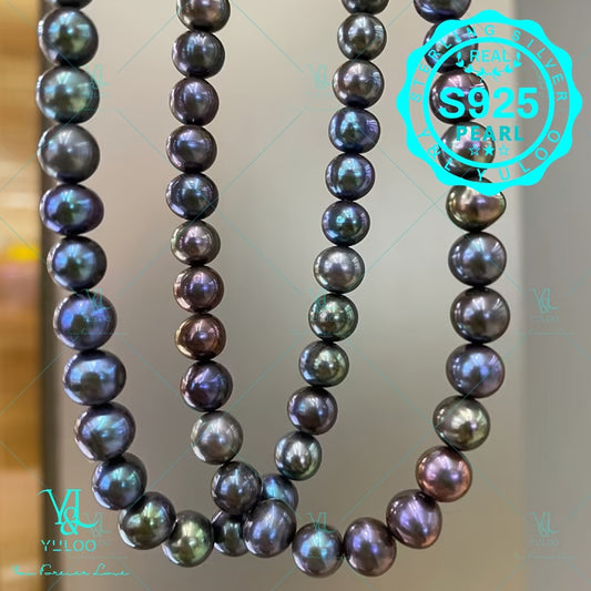 Necklace for Women - Black Saltwater Pearl Choker 925 Sterling Silver Genuine Round Pearl for - main product view