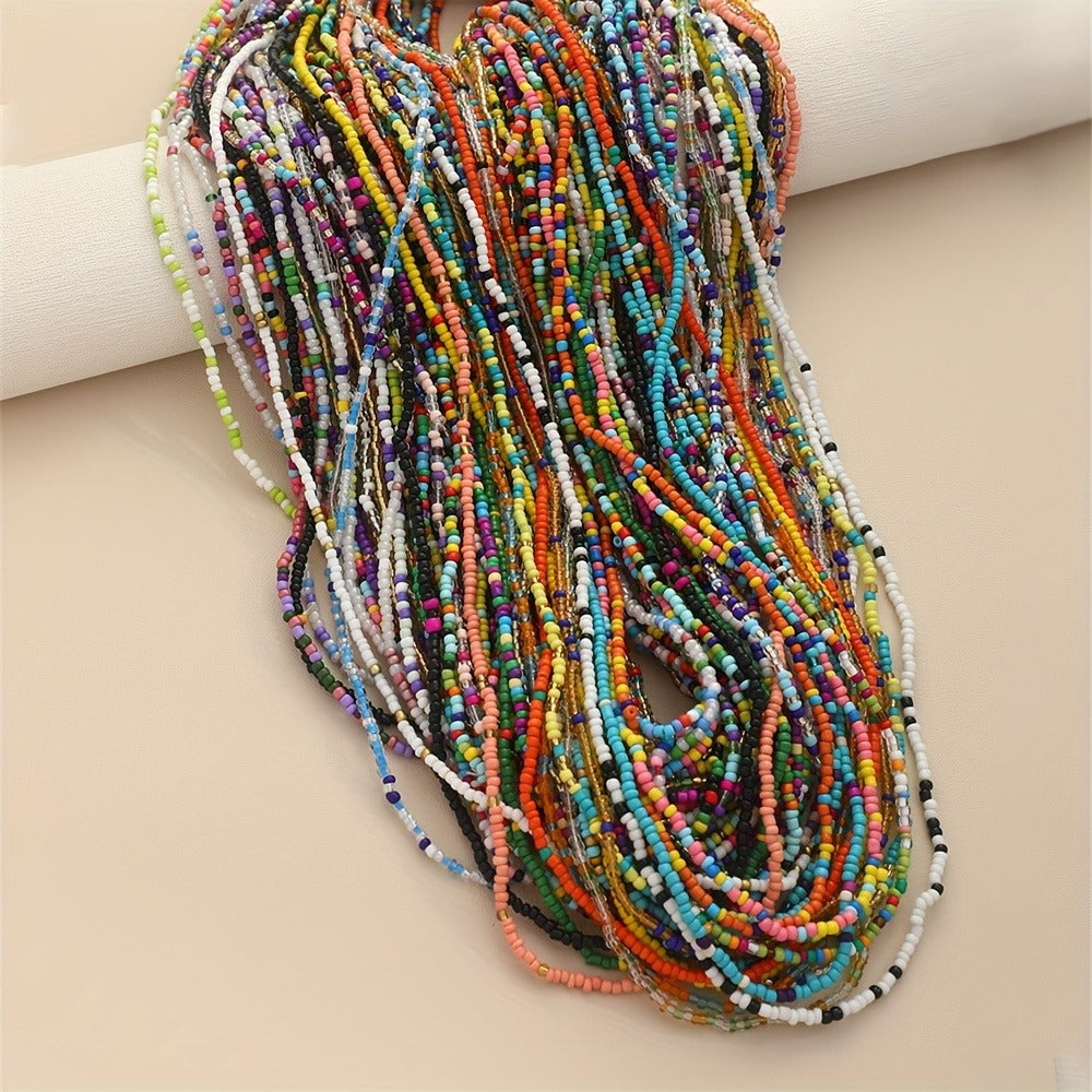 Necklace for Women - Boho Bead Waist Chain Set for 20pcs Colorful Glass Bead & Elastic Waist - product detail view 2