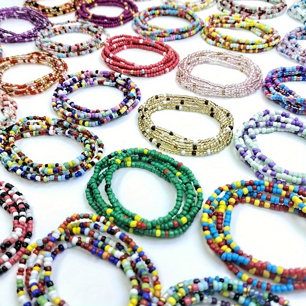 Necklace for Women - Boho Bead Waist Chain Set for 20pcs Colorful Glass Bead & Elastic Waist - product detail view 4