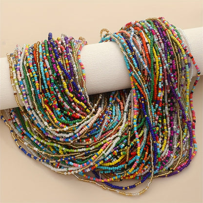 Necklace for Women - Boho Bead Waist Chain Set for 20pcs Colorful Glass Bead & Elastic Waist - product detail view 6