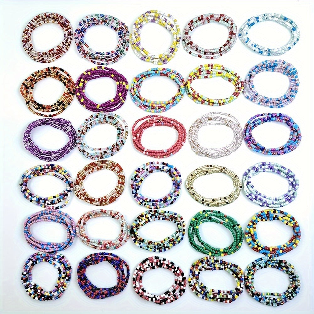 Necklace for Women - Boho Bead Waist Chain Set for 20pcs Colorful Glass Bead & Elastic Waist - product detail view 7