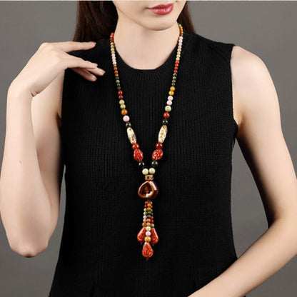Necklace for Women - Boho Ceramic Bead Long Sweater Chain Vintage Bohemian Earthy Tone for - product detail view 6