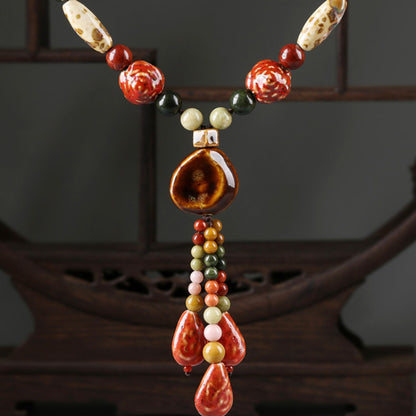 Necklace for Women - Boho Ceramic Bead Long Sweater Chain Vintage Bohemian Earthy Tone for - product detail view 10