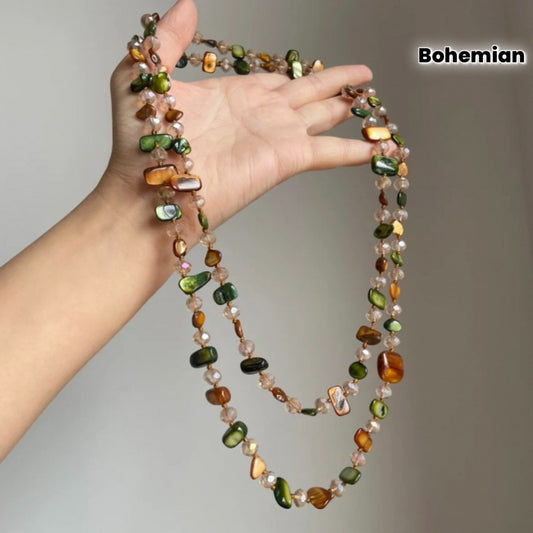 Necklace for Women - Boho Double Layer Crystal - Long Stackable Layering with Artificial - main product view