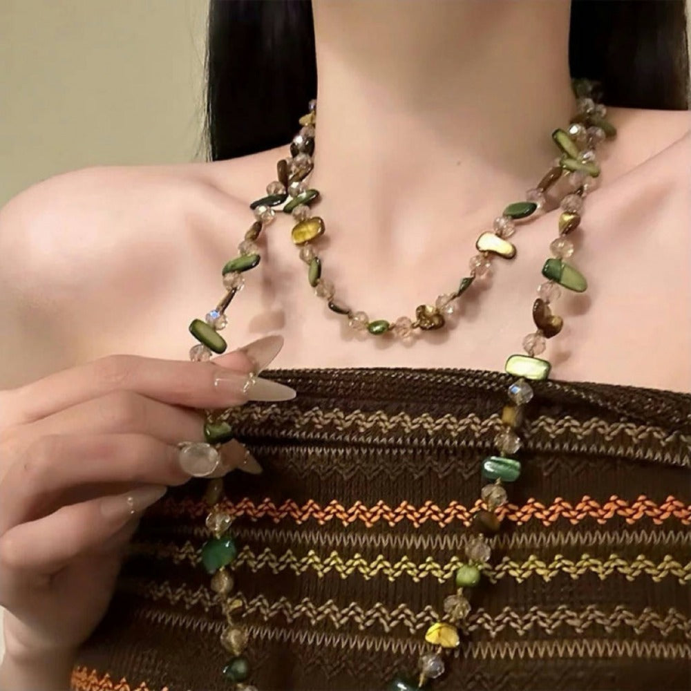 Necklace for Women - Boho Double Layer Crystal - Long Stackable Layering with Artificial - product detail view 4
