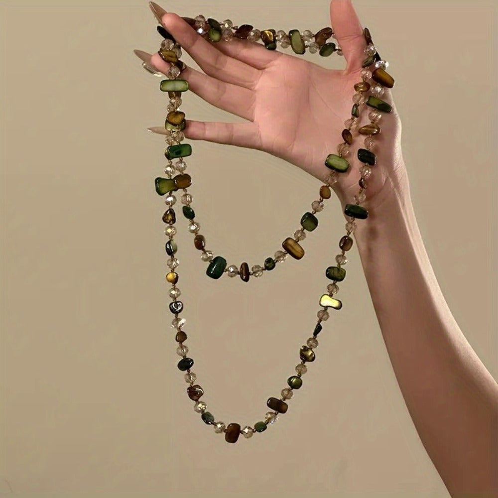 Necklace for Women - Boho Double Layer Crystal - Long Stackable Layering with Artificial - product detail view 5