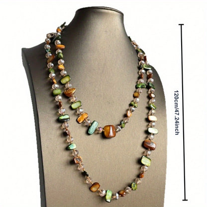 Necklace for Women - Boho Double Layer Crystal - Long Stackable Layering with Artificial - product detail view 6