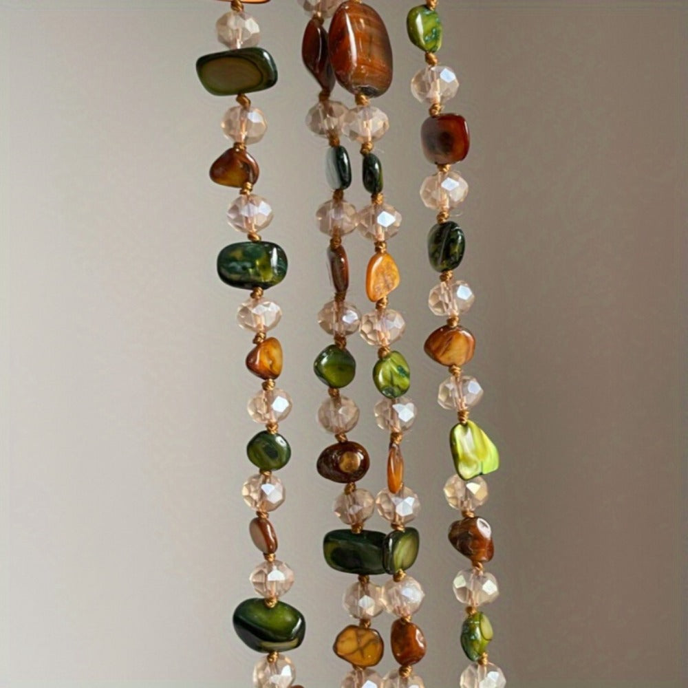 Necklace for Women - Boho Double Layer Crystal - Long Stackable Layering with Artificial - product detail view 7