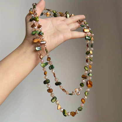 Necklace for Women - Boho Double Layer Crystal - Long Stackable Layering with Artificial - product detail view 8