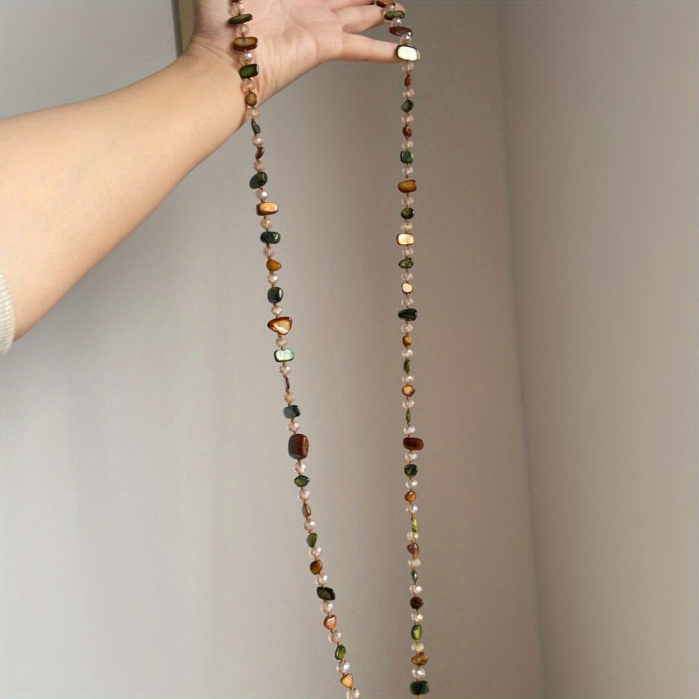 Necklace for Women - Boho Double Layer Crystal - Long Stackable Layering with Artificial - product detail view 9