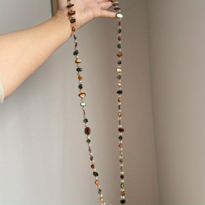 Necklace for Women - Boho Double Layer Crystal - Long Stackable Layering with Artificial - product detail view 9