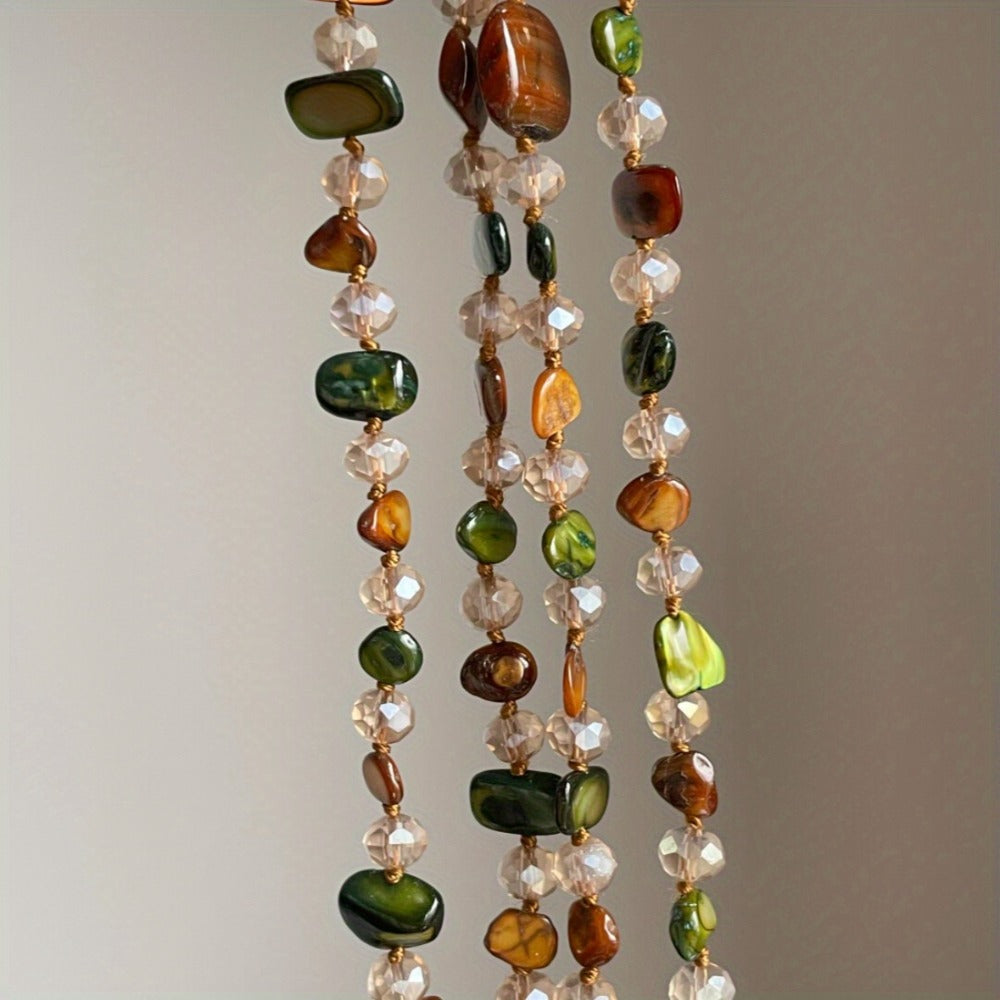 Necklace for Women - Boho Double Layer Crystal - Long Stackable Layering with Artificial - product detail view 10