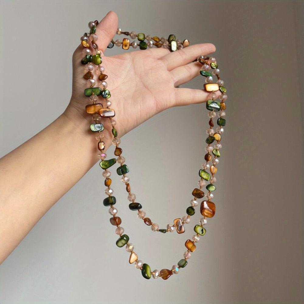 Necklace for Women - Boho Double Layer Crystal - Long Stackable Layering with Artificial - product detail view 11