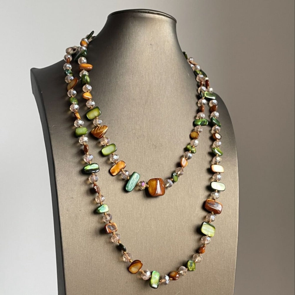 Necklace for Women - Boho Double Layer Crystal - Long Stackable Layering with Artificial - product detail view 12