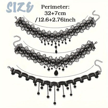 Necklace for Women - Choker Set 23Pcs Vintage Lace Gothic Braided Collar Adjustable Clavicle - product detail view 5