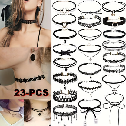 Necklace for Women - Choker Set 23Pcs Vintage Lace Gothic Braided Collar Adjustable Clavicle - product detail view 6