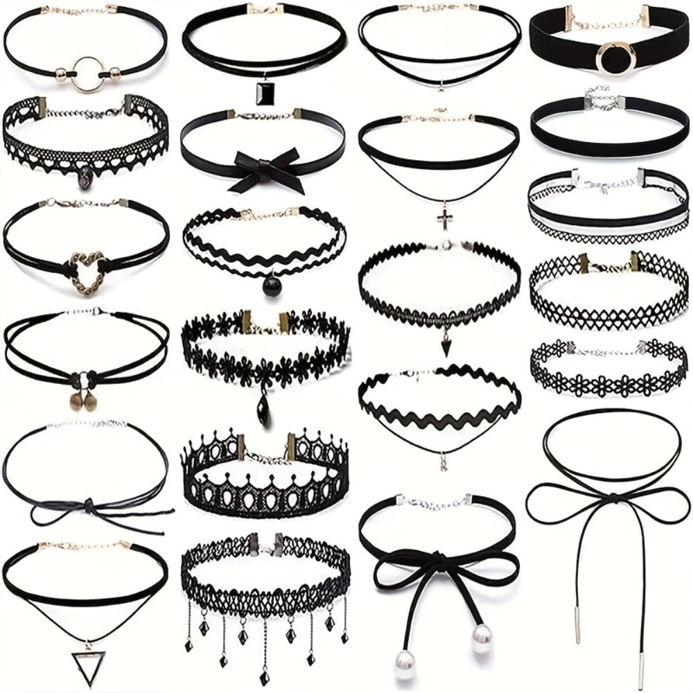 Necklace for Women - Choker Set 23Pcs Vintage Lace Gothic Braided Collar Adjustable Clavicle - product detail view 8