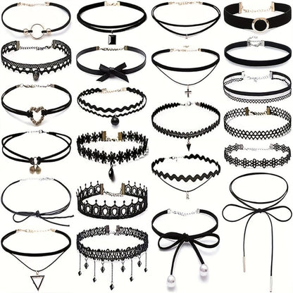 Necklace for Women - Choker Set 23Pcs Vintage Lace Gothic Braided Collar Adjustable Clavicle - product detail view 8