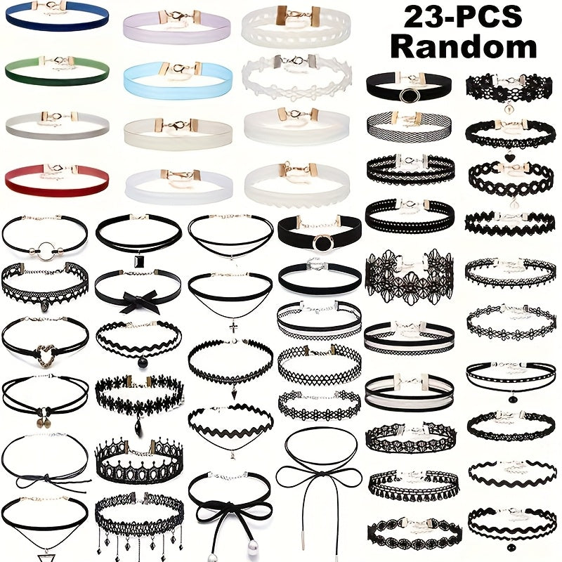 Necklace for Women - Choker Set 23Pcs Vintage Lace Gothic Braided Collar Adjustable Clavicle - product detail view 11