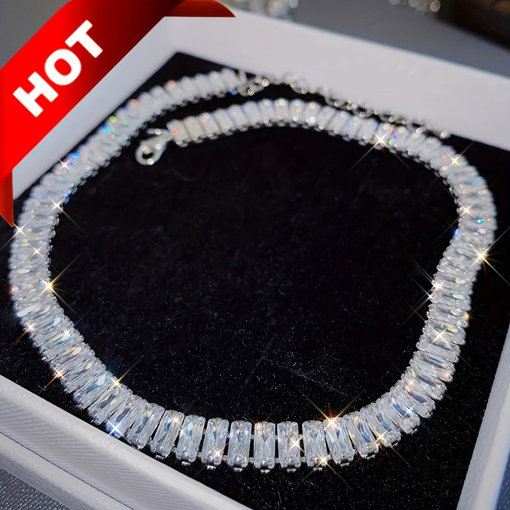 Necklace for Women - Chunky Tennis S925 Sterling Silver - Sparkling Cubic Zirconia Statement - product detail view 3