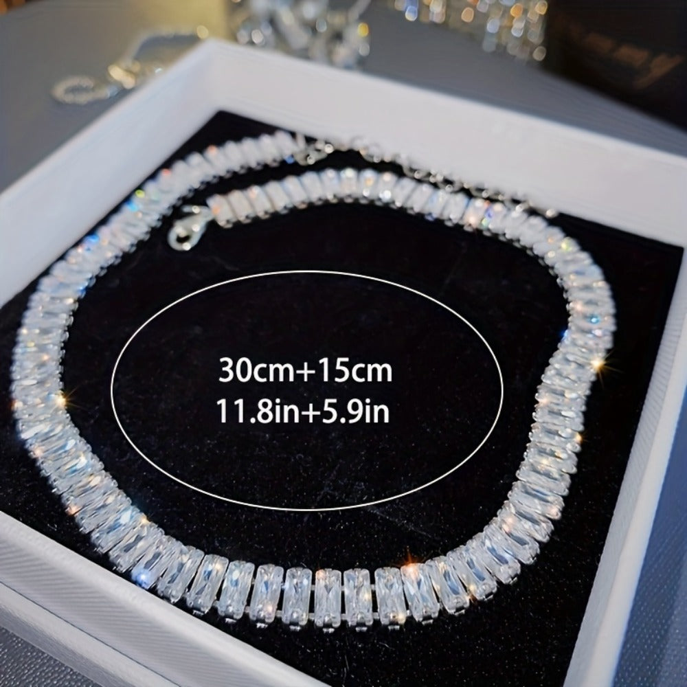 Necklace for Women - Chunky Tennis S925 Sterling Silver - Sparkling Cubic Zirconia Statement - product detail view 9