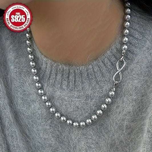 Necklace for Women - Double Layer Pearl S925 Sterling Silver - Imitation Pearl Chain with - main product view